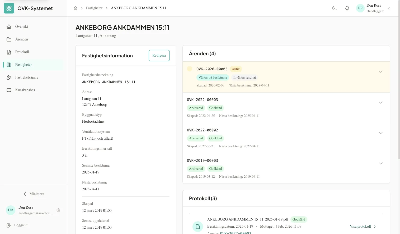 Fastighetsdetaljer med ventilationsinformation